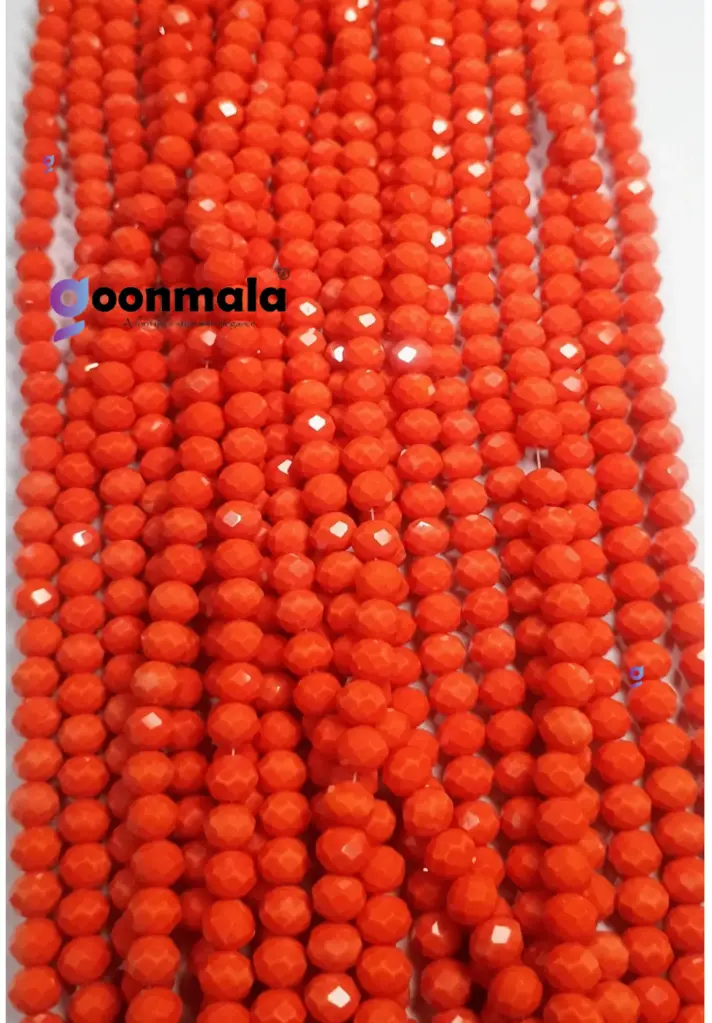 Crystal Cutting Glass beads for bracelet, Rakhi, Jewellery making 8mm, 100 pieces, Orange