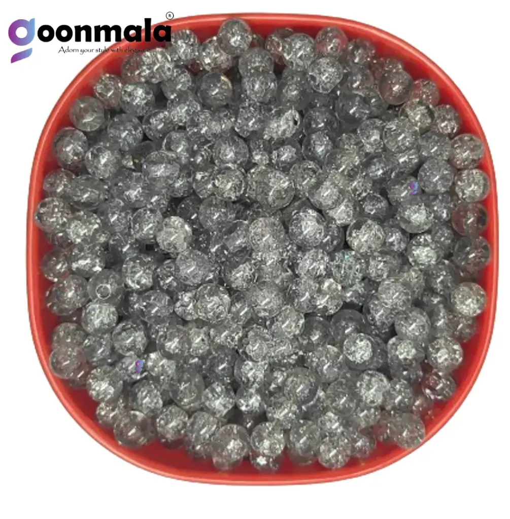 Crackle glass crystal beads for bracelet, rakhi,  Jewellery making, 8mm Grey, 100 pc