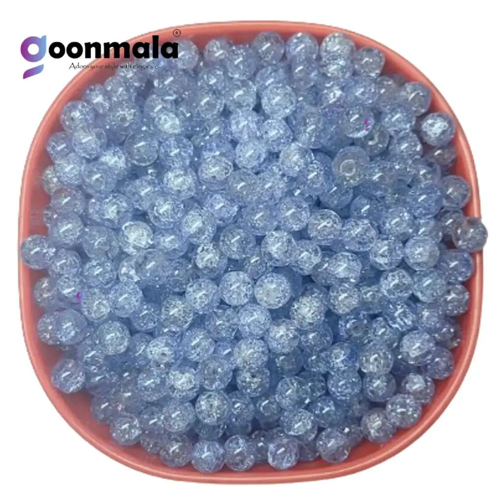 Crackle glass crystal beads for bracelet, rakhi,  Jewellery making, 8mm Blue, 100 pc