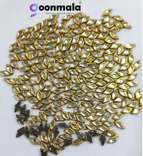 [Kundan B3x8 Sliver 500 pc] Kundan stone For Jewellery making, Bangles Embroidery Craft & Cloth Works, 3x8mm Burfi Sliver 500 pieces