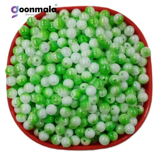 [Duel PL beads 8mm Green 200pc] Duel Tone Acrylic round beads for craft, Jewellery, bracelet, Rakhi, Embroidery work 200 Piece, Green