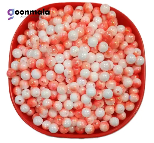 [Duel PL beads 8mm Orange 200pc] Duel Tone Acrylic round beads for craft, Jewellery, bracelet, Rakhi, Embroidery work 200 Piece, Orange