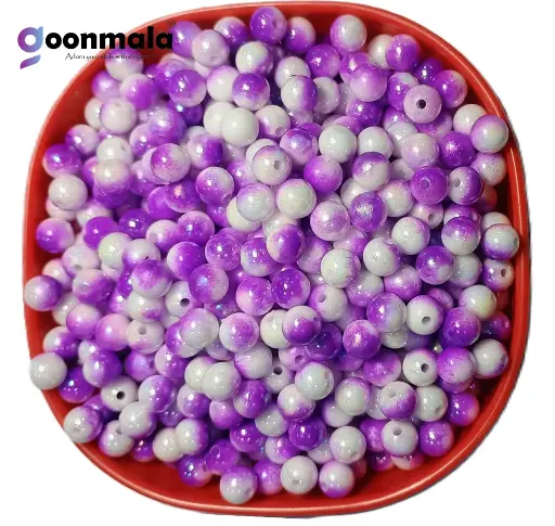 [Duel PL beads 8mm Purple 200pc] Duel Tone Acrylic round beads for craft, Jewellery, bracelet, Rakhi, Embroidery work 200 Piece, Purple