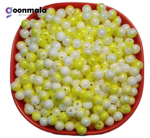 [Duel PL beads 8mm Yellow 200pc] Duel Tone Acrylic round beads for craft, Jewellery, bracelet, Rakhi, Embroidery work 200 Piece, Yellow