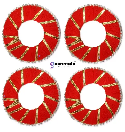 [Donut Wool Pearl Rings Red 4 inch-4pc] Donut shape Wool Rings for Wall Hanging, Jhoomer Craft Work, Red-4 inch, 4 Pieces