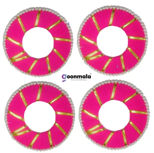 [Donut Wool Pearl Rings Pink 4 inch-4pc] Donut shape Wool Rings for Wall Hanging, Jhoomer Craft Work, Pink-4 inch, 4 Pieces