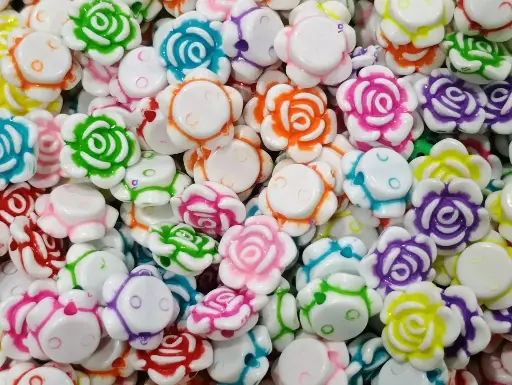 [Pastel Plastic flower 15mm 200 pc]  Artificial Plastic flower beads For Jewellery making, Bangles Embroidery Craft & Cloth Works Pastel colour 15mm, 200 pieces