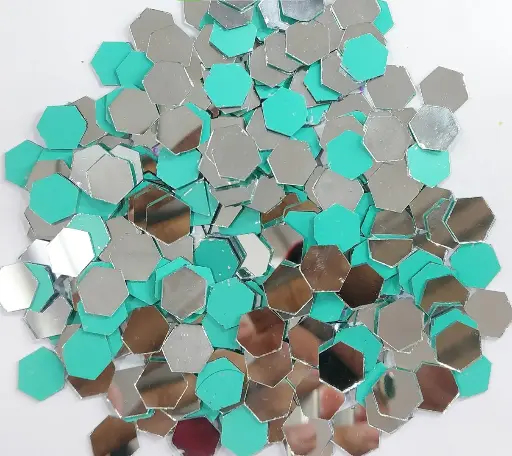 [Mirror Hexa 13mm 500pc] Mirror beads For Jewellery Making, Craft Work and Lippan Art Work, Silver Hexa 13mm 500 Pieces