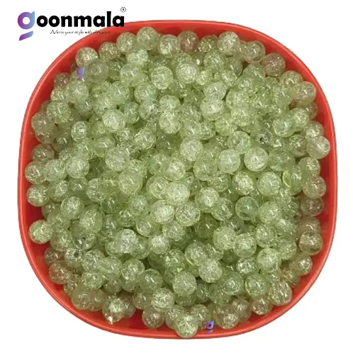 [Crackle GB 8mm Green 100] Crackle glass crystal beads for bracelet, rakhi,  Jewellery making, 8mm Green, 100 pc