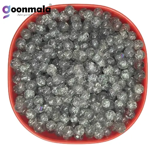 [Crackle GB 8mm Grey 100] Crackle glass crystal beads for bracelet, rakhi,  Jewellery making, 8mm Grey, 100 pc