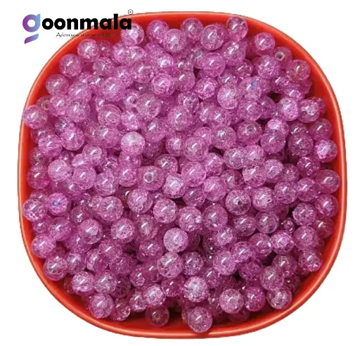 [Crackle GB 8mm Pink 100] Crackle glass crystal beads for bracelet, rakhi,  Jewellery making, 8mm Pink, 100 pc