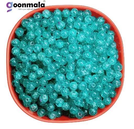 [Crackle GB 8mm Turquoise 100] Crackle glass crystal beads for bracelet, rakhi,  Jewellery making, 8mm Turquoise, 100 pc
