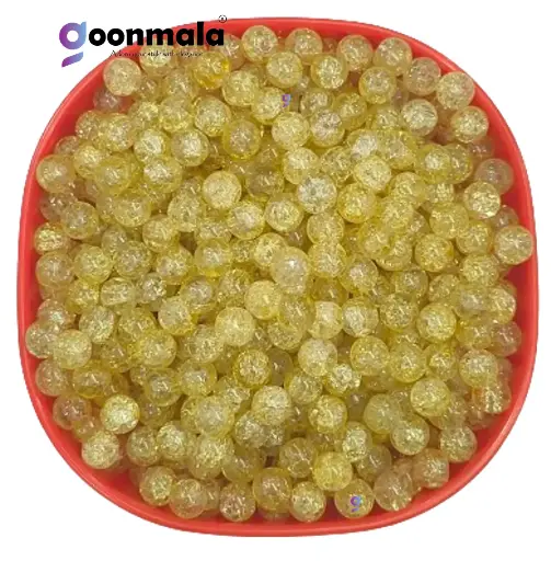 [Crackle GB 8mm Yellow 100] Crackle glass crystal beads for bracelet, rakhi,  Jewellery making, 8mm Yellow, 100 pc