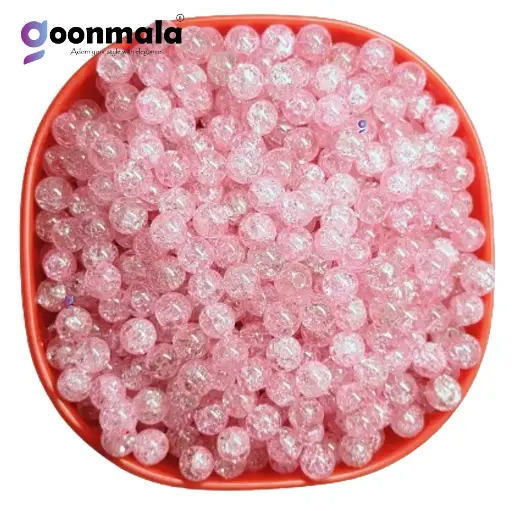 [Crackle GB 8mm Baby Pink 100] Crackle glass crystal beads for bracelet, rakhi,  Jewellery making, 8mm Baby Pink, 100 pc
