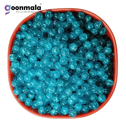 [Crackle GB 8mm Sky Blue 100] Crackle glass crystal beads for bracelet, rakhi,  Jewellery making, 8mm Sky Blue, 100 pc